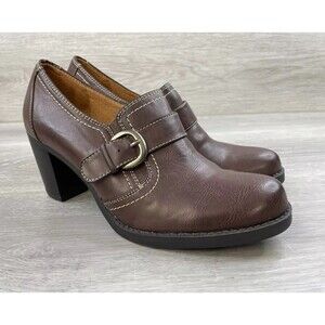 Natural Soul by Naturalizer Carlo Women's 8M Brown Leather Heeled Loafer Shoes